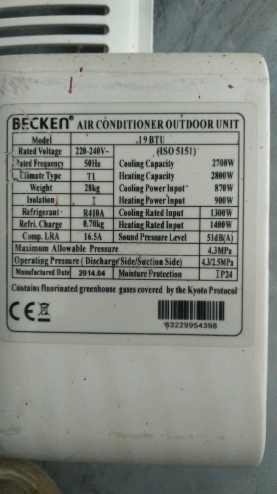 TURBINA VENTILADOR AIRE ACONDICIONADO Ref. BECKEN 19BTU F1 - Imagen 3