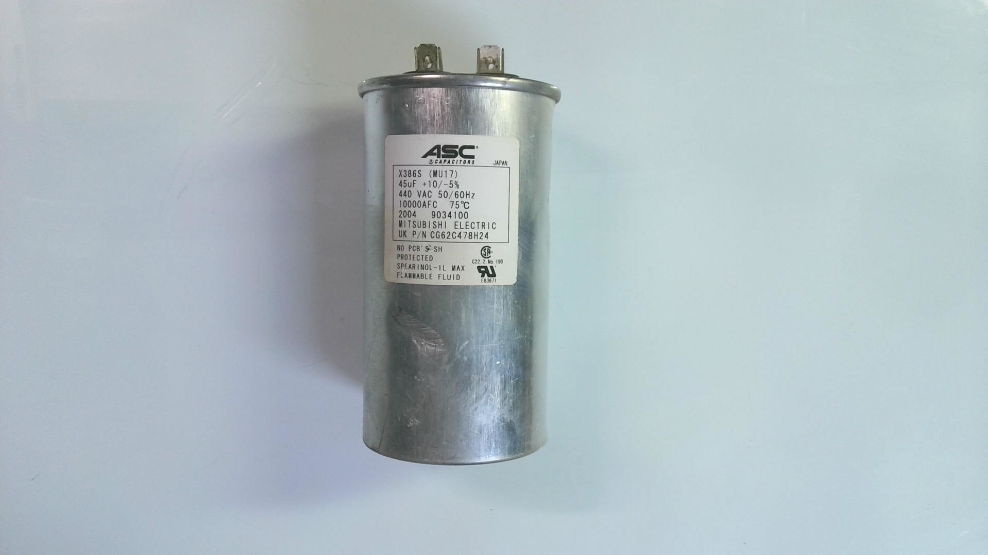 Condensadores ASC / X386S(MU17) / 45UF 440VAC 50/60HZ / 10000AAAFC 75C / MITSUBISHI ELECTRIC CON 03